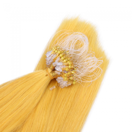 25 x Micro Ring / Loop - Yellow - Hair Extensions 100% Echthaar - NOVON EXTENTIONS 50 cm - 0,5 g