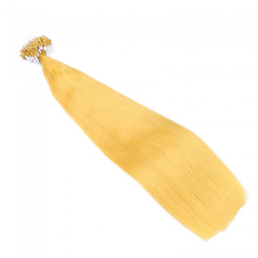 25 x Micro Ring / Loop - Yellow - Hair Extensions 100% Echthaar - NOVON EXTENTIONS 50 cm - 0,5 g