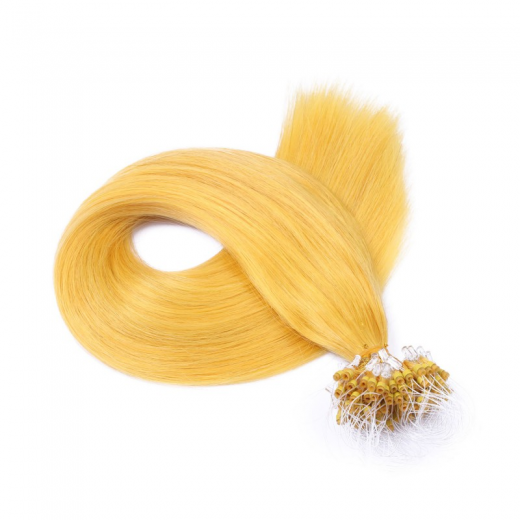 25 x Micro Ring / Loop - Yellow - Hair Extensions 100% Echthaar - NOVON EXTENTIONS 50 cm - 0,5 g