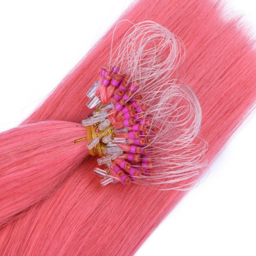 25 x Micro Ring / Loop - Pink - Hair Extensions 100% Echthaar - NOVON EXTENTIONS 50 cm - 1 g