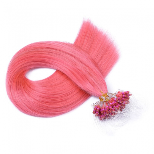 25 x Micro Ring / Loop - Pink - Hair Extensions 100% Echthaar - NOVON EXTENTIONS 50 cm - 1 g