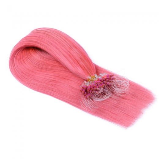 25 x Micro Ring / Loop - Pink - Hair Extensions 100% Echthaar - NOVON EXTENTIONS 60 cm - 1 g
