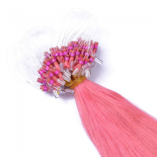 25 x Micro Ring / Loop - Pink - Hair Extensions 100% Echthaar - NOVON EXTENTIONS 60 cm - 1 g