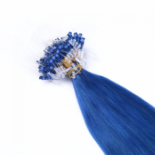 25 x Micro Ring / Loop - Blue - Hair Extensions 100% Echthaar - NOVON EXTENTIONS 60 cm - 1 g