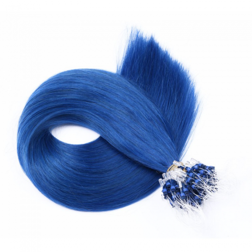 25 x Micro Ring / Loop - Blue - Hair Extensions 100% Echthaar - NOVON EXTENTIONS 60 cm - 0,5 g