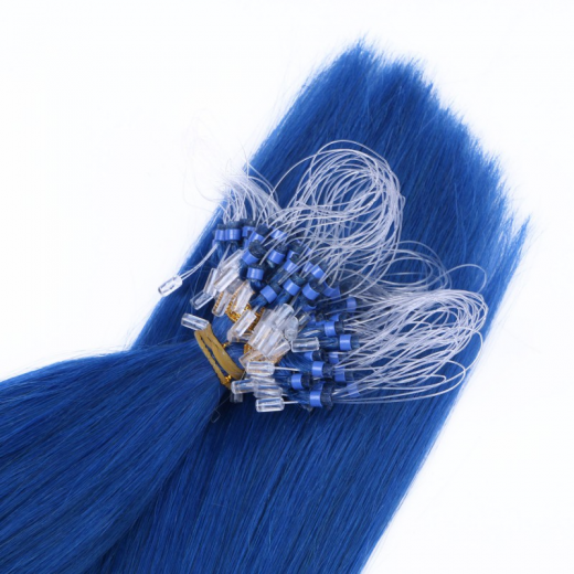25 x Micro Ring / Loop - Blue - Hair Extensions 100% Echthaar - NOVON EXTENTIONS 60 cm - 0,5 g