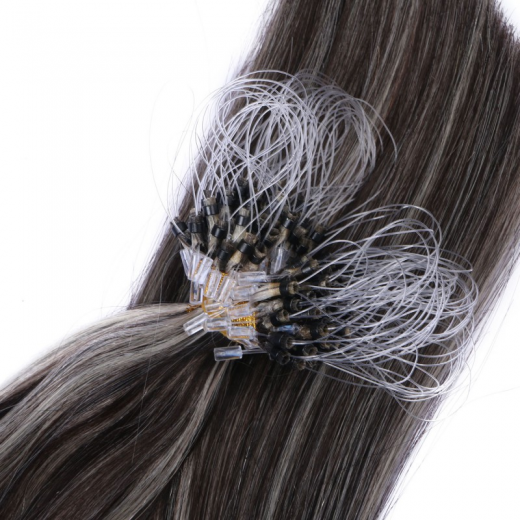 25 x Micro Ring / Loop - 1b/Grey Gestr�hnt - Hair Extensions 100% Echthaar - NOVON EXTENTIONS 60 cm - 1 g