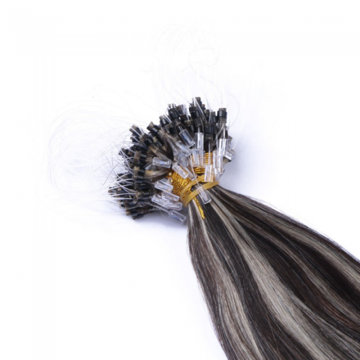 25 x Micro Ring / Loop - 1b/Grey Gestrhnt - Hair Extensions 100% Echthaar - NOVON EXTENTIONS 50 cm - 0,5 g