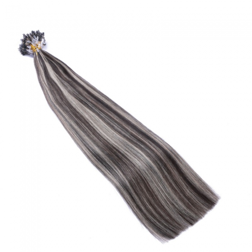 25 x Micro Ring / Loop - 1b/Grey Gestrhnt - Hair Extensions 100% Echthaar - NOVON EXTENTIONS 50 cm - 0,5 g