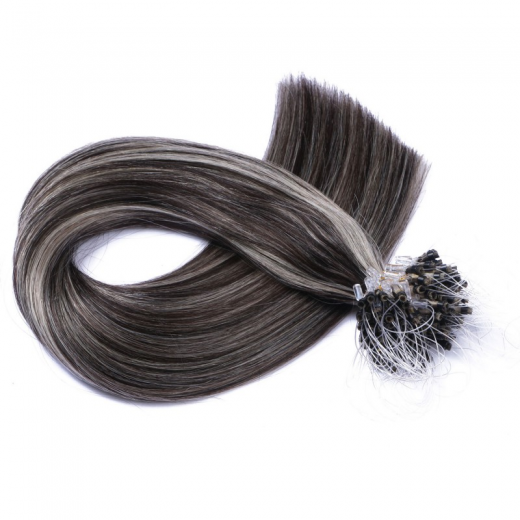 25 x Micro Ring / Loop - 1b/Grey Gestrhnt - Hair Extensions 100% Echthaar - NOVON EXTENTIONS 50 cm - 0,5 g