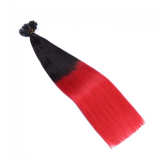 25 x Micro Ring / Loop - 1B/Red Ombre - Hair Extensions 100% Echthaar - NOVON EXTENTIONS 50 cm - 1 g