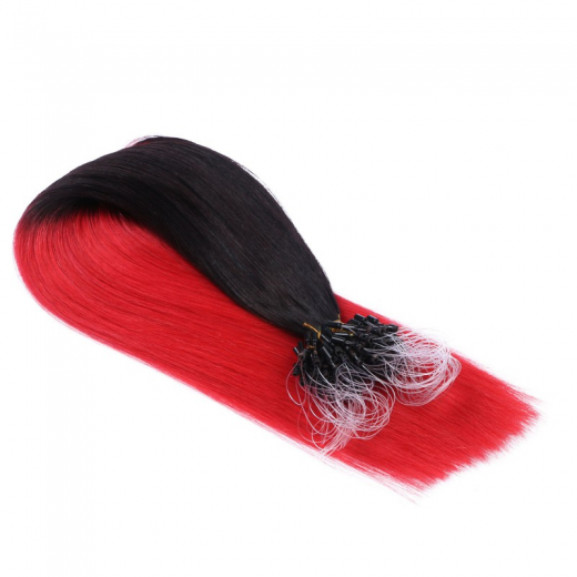 25 x Micro Ring / Loop - 1B/Red Ombre - Hair Extensions 100% Echthaar - NOVON EXTENTIONS 60 cm - 1 g