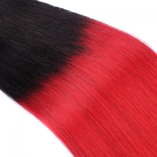 25 x Micro Ring / Loop - 1B/Red Ombre - Hair Extensions 100% Echthaar - NOVON EXTENTIONS 60 cm - 1 g