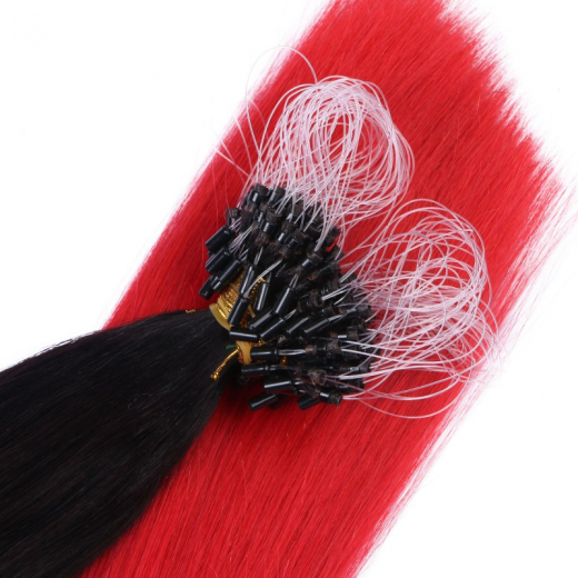 25 x Micro Ring / Loop - 1B/Red Ombre - Hair Extensions 100% Echthaar - NOVON EXTENTIONS 50 cm - 0,5 g