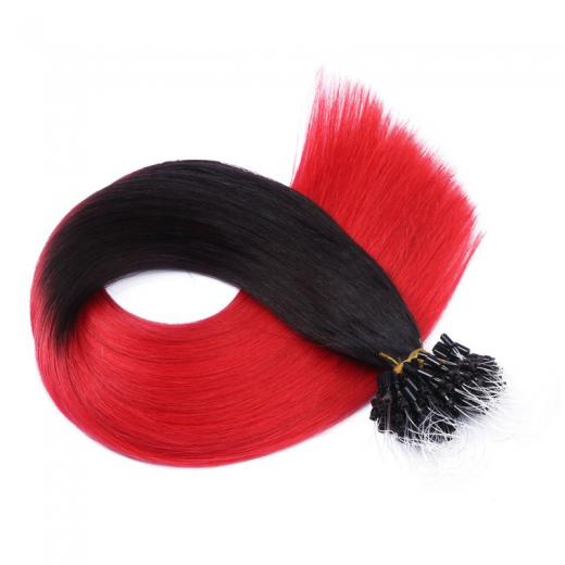 25 x Micro Ring / Loop - 1B/Red Ombre - Hair Extensions 100% Echthaar - NOVON EXTENTIONS 60 cm - 0,5 g