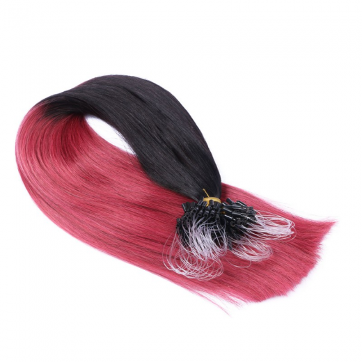 25 x Micro Ring / Loop - 1B/Burg Ombre - Hair Extensions 100% Echthaar - NOVON EXTENTIONS 50 cm - 1 g