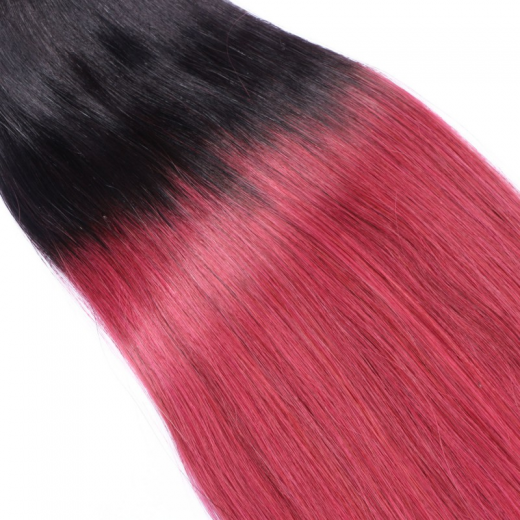 25 x Micro Ring / Loop - 1B/Burg Ombre - Hair Extensions 100% Echthaar - NOVON EXTENTIONS 50 cm - 1 g