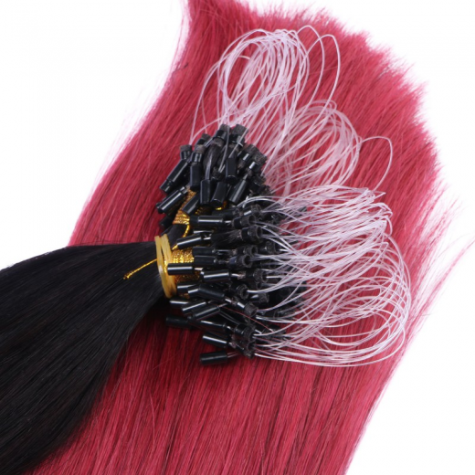 25 x Micro Ring / Loop - 1B/Burg Ombre - Hair Extensions 100% Echthaar - NOVON EXTENTIONS 50 cm - 1 g