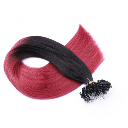 25 x Micro Ring / Loop - 1B/Burg Ombre - Hair Extensions 100% Echthaar - NOVON EXTENTIONS 50 cm - 1 g