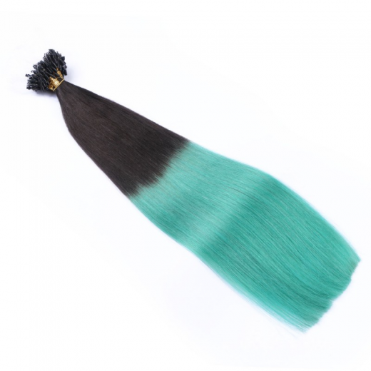 25 x Micro Ring / Loop - 1B/Sky Ombre - Hair Extensions 100% Echthaar - NOVON EXTENTIONS 50 cm - 0,5 g