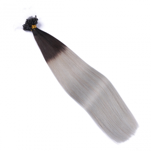 25 x Micro Ring / Loop - 1b/Silver Ombre - Hair Extensions 100% Echthaar - NOVON EXTENTIONS 60 cm - 1 g