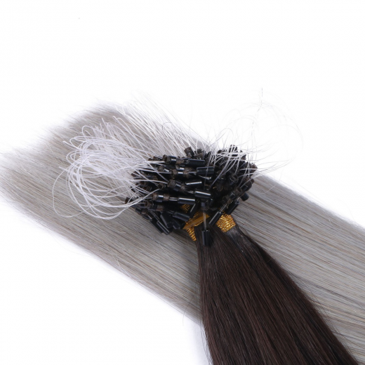 25 x Micro Ring / Loop - 1b/Silver Ombre - Hair Extensions 100% Echthaar - NOVON EXTENTIONS 60 cm - 1 g