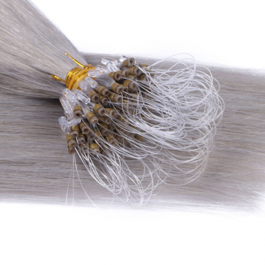 25 x Micro Ring / Loop - Silver - Hair Extensions 100% Echthaar - NOVON EXTENTIONS 60 cm - 0,5 g