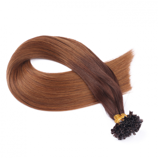 25 x Keratin Bonding Hair Extensions - 2/8 Ombre - 120% Echthaar - NOVON EXTENTIONS 40 cm - 1 g