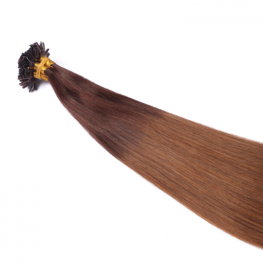 25 x Keratin Bonding Hair Extensions - 2/8 Ombre - 120% Echthaar - NOVON EXTENTIONS 40 cm - 1 g