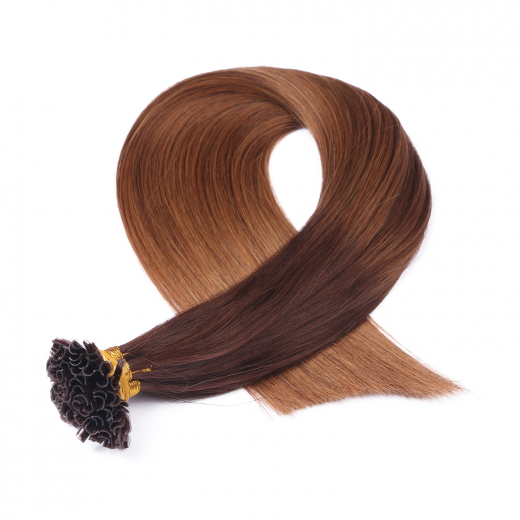 25 x Keratin Bonding Hair Extensions - 2/8 Ombre - 120% Echthaar - NOVON EXTENTIONS 60 cm - 1 g