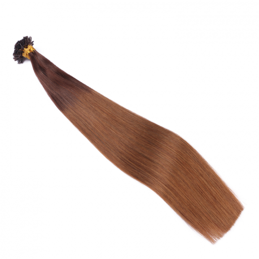 25 x Keratin Bonding Hair Extensions - 2/8 Ombre - 120% Echthaar - NOVON EXTENTIONS 70 cm - 1 g