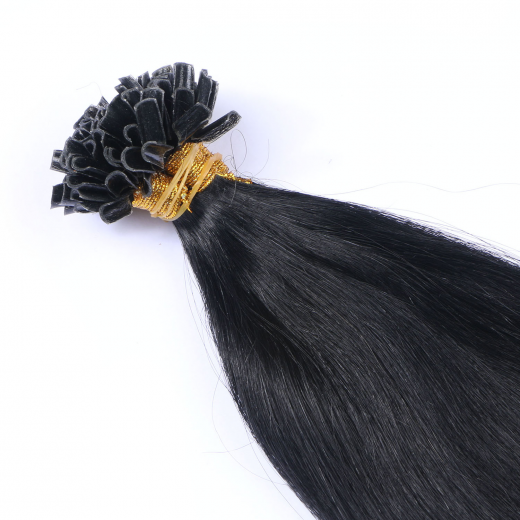 25 x Keratin Bonding Hair Extensions - 1 Schwarz 100% Echthaar - NOVON EXTENTIONS 60 cm - 1 g