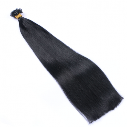 25 x Keratin Bonding Hair Extensions - 1 Schwarz 100% Echthaar - NOVON EXTENTIONS 60 cm - 0,5 g