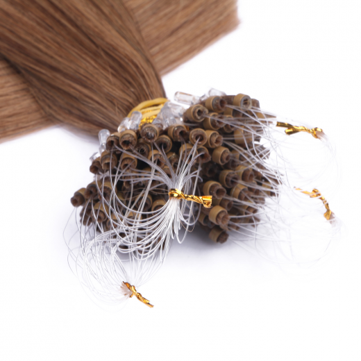 25 x Micro Ring / Loop - 7 Mittelnaturblond - Hair Extensions 100% Echthaar - NOVON EXTENTIONS