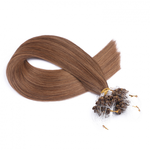 25 x Micro Ring / Loop - 7 Mittelnaturblond - Hair Extensions 100% Echthaar - NOVON EXTENTIONS 50 cm - 1 g