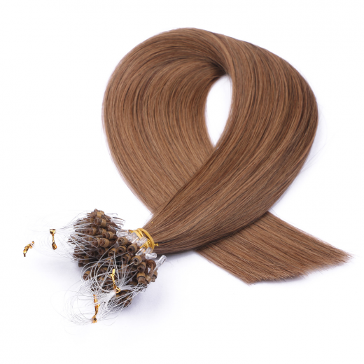 25 x Micro Ring / Loop - 7 Mittelnaturblond - Hair Extensions 100% Echthaar - NOVON EXTENTIONS 60 cm - 0,5 g