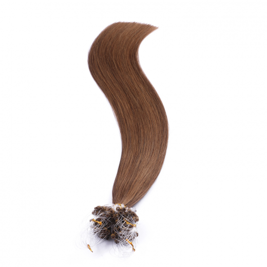 25 x Micro Ring / Loop - 7 Mittelnaturblond - Hair Extensions 100% Echthaar - NOVON EXTENTIONS 60 cm - 0,5 g