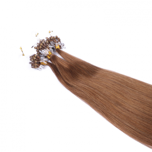 25 x Micro Ring / Loop - 9 Mittelblond - Hair Extensions 100% Echthaar - NOVON EXTENTIONS 60 cm - 1 g