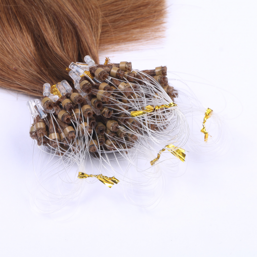 25 x Micro Ring / Loop - 9 Mittelblond - Hair Extensions 100% Echthaar - NOVON EXTENTIONS 60 cm - 0,5 g