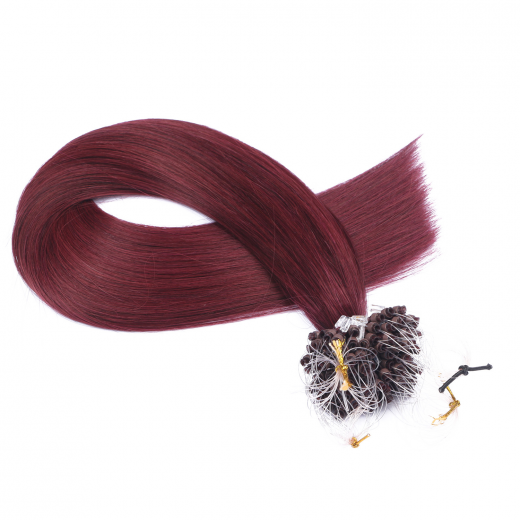 25 x Micro Ring / Loop - 99 Hellbraun-violett-mahagon - Hair Extensions 100% Echthaar - NOVON EXTENTIONS 60 cm - 0,5 g