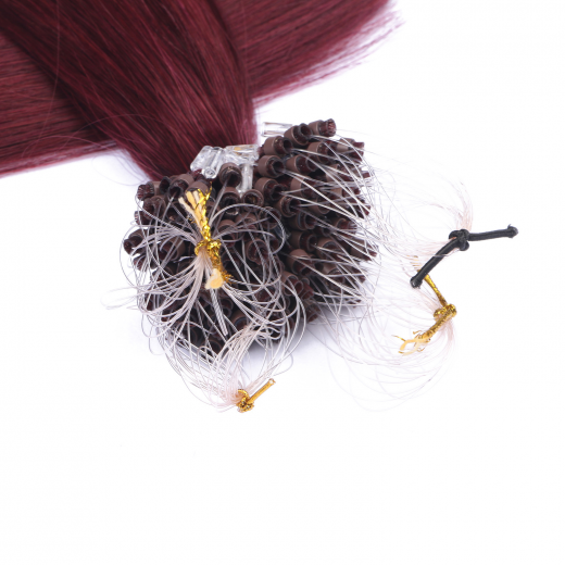25 x Micro Ring / Loop - 99 Hellbraun-violett-mahagon - Hair Extensions 100% Echthaar - NOVON EXTENTIONS 60 cm - 0,5 g