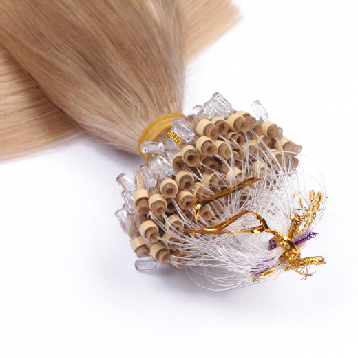 25 x Micro Ring / Loop - 101 Mittelblondasch - Hair Extensions 100% Echthaar - NOVON EXTENTIONS 50 cm - 1 g