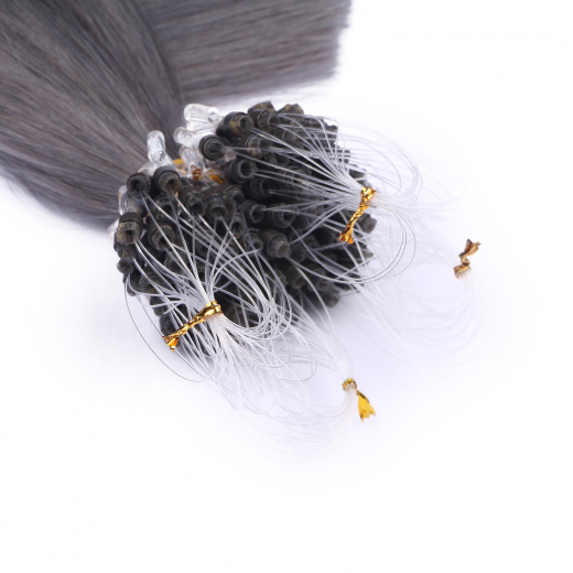 25 x Micro Ring / Loop - Darkgrey - Hair Extensions 100% Echthaar - NOVON EXTENTIONS 50 cm - 1 g