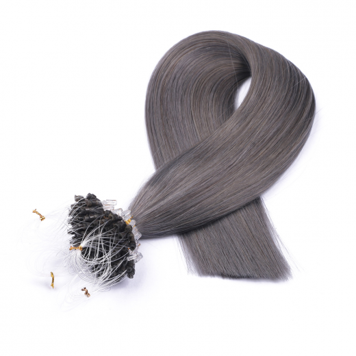 25 x Micro Ring / Loop - Darkgrey - Hair Extensions 100% Echthaar - NOVON EXTENTIONS 50 cm - 0,5 g