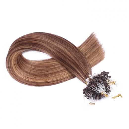 25 x Micro Ring / Loop - 6/27 Gestrhnt - Hair Extensions 100% Echthaar - NOVON EXTENTIONS 50 cm - 0,5 g