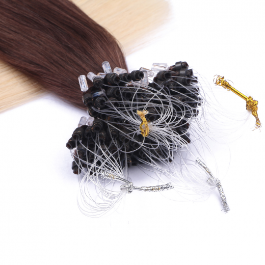 25 x Micro Ring / Loop - 2/60 Ombre - Hair Extensions 100% Echthaar - NOVON EXTENTIONS 50 cm - 1 g