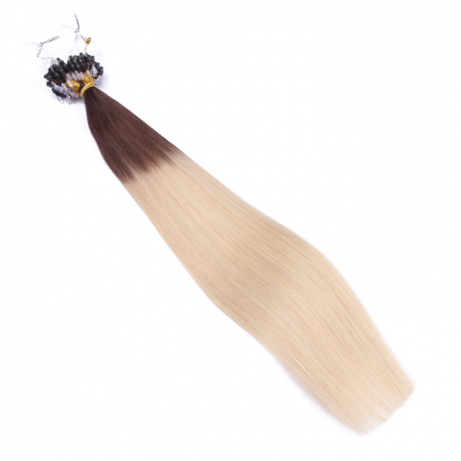 25 x Micro Ring / Loop - 2/60 Ombre - Hair Extensions 100% Echthaar - NOVON EXTENTIONS 50 cm - 1 g