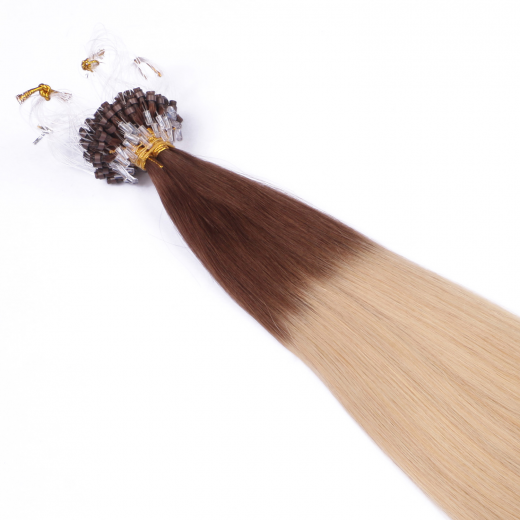 25 x Micro Ring / Loop - 4/60 Ombre - Hair Extensions 100% Echthaar - NOVON EXTENTIONS 50 cm - 0,5 g