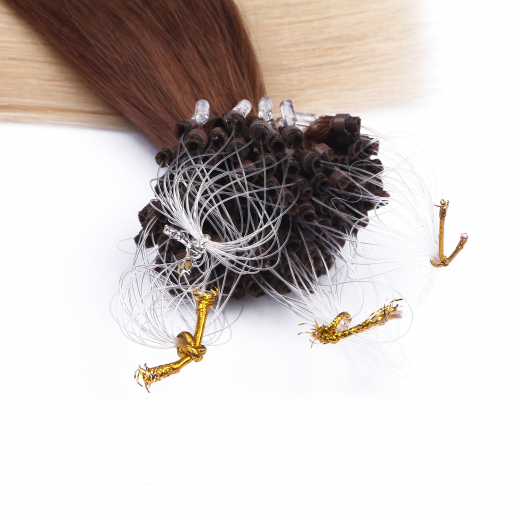 25 x Micro Ring / Loop - 4/60 Ombre - Hair Extensions 100% Echthaar - NOVON EXTENTIONS 50 cm - 0,5 g