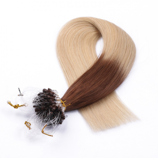 25 x Micro Ring / Loop - 4/60 Ombre - Hair Extensions 100% Echthaar - NOVON EXTENTIONS 50 cm - 0,5 g